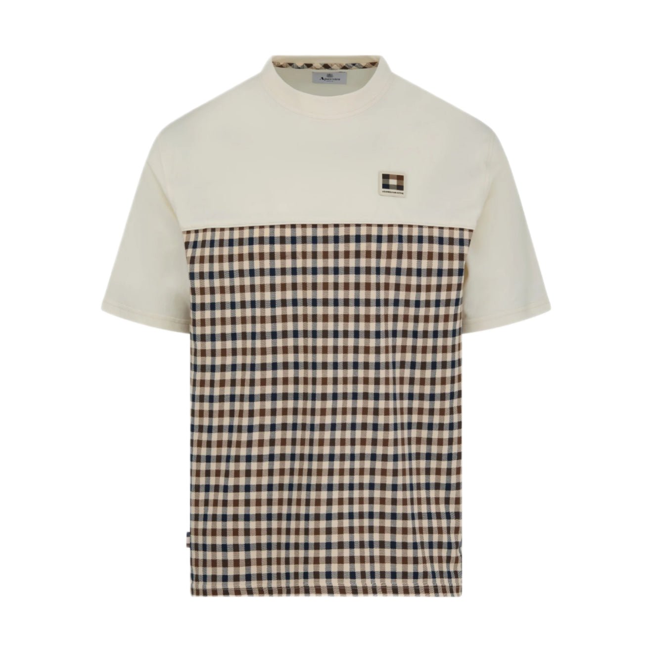 Aquascutum Club Check Panel T-Shirt - 02 Old White - Escape Menswear
