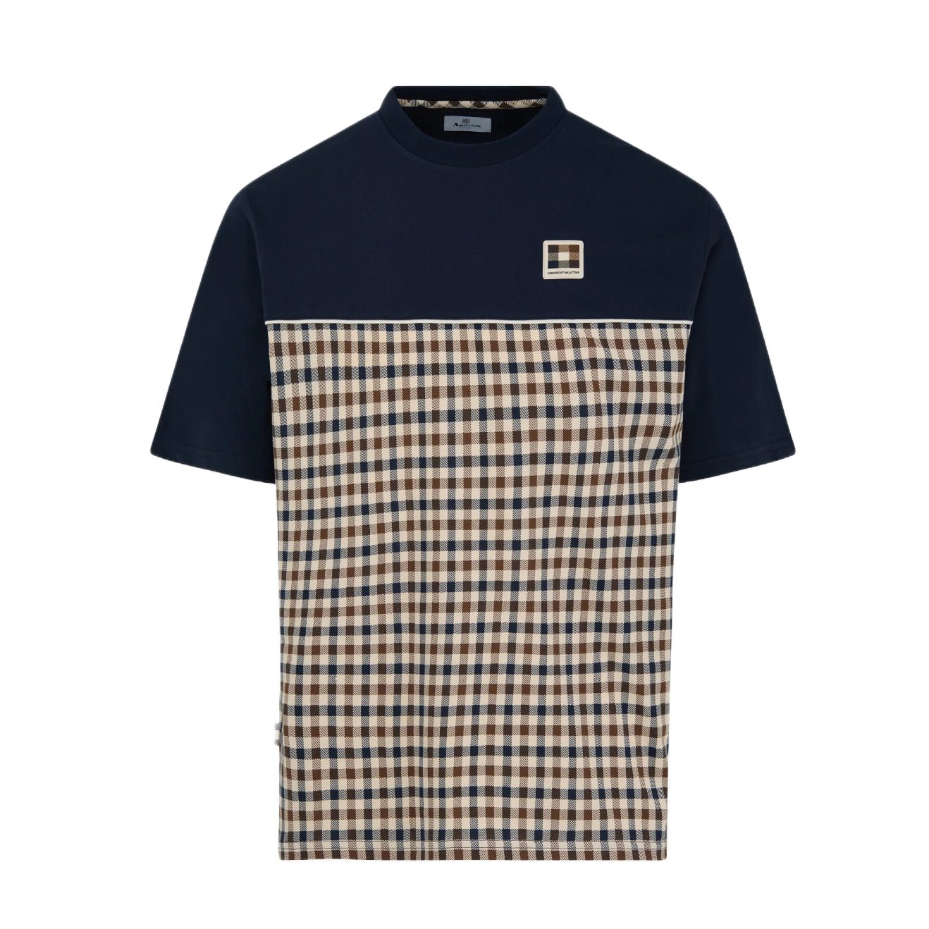 Aquascutum Club Check Panel T-Shirt - 11 Navy - Escape Menswear