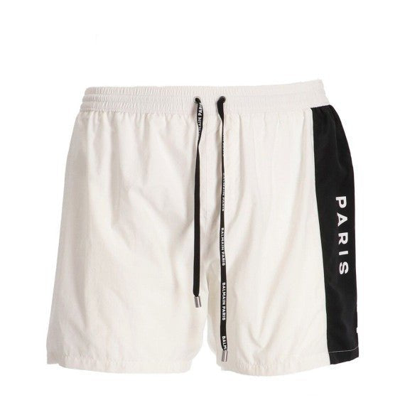 Balmain Side Band Logo Swim Short - White - Escape Menswear