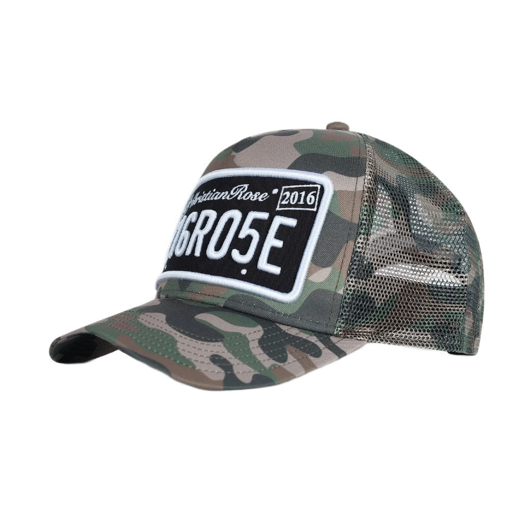 Christian Rose Private Plate Trucker Cap - Green Camo - Escape Menswear
