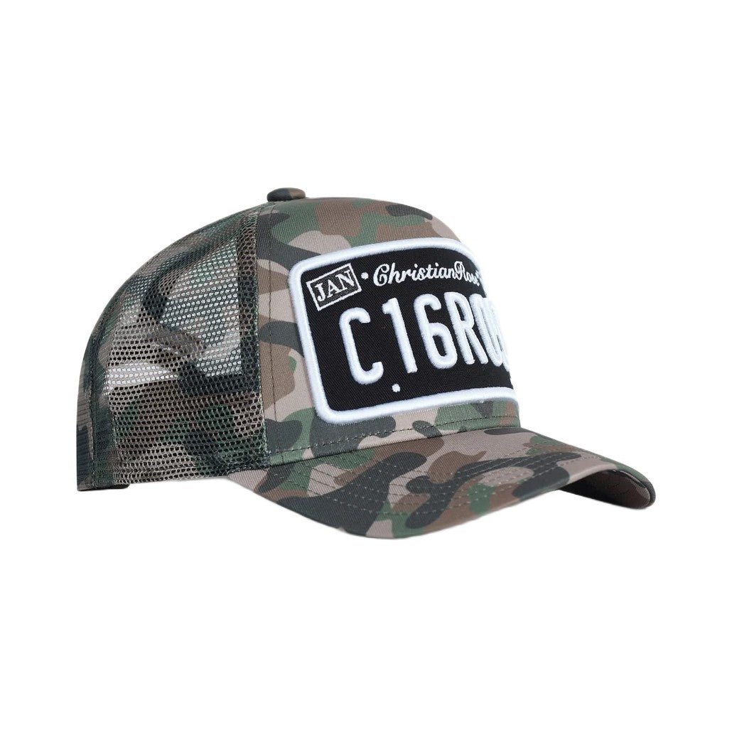 Christian Rose Private Plate Trucker Cap - Green Camo - Escape Menswear
