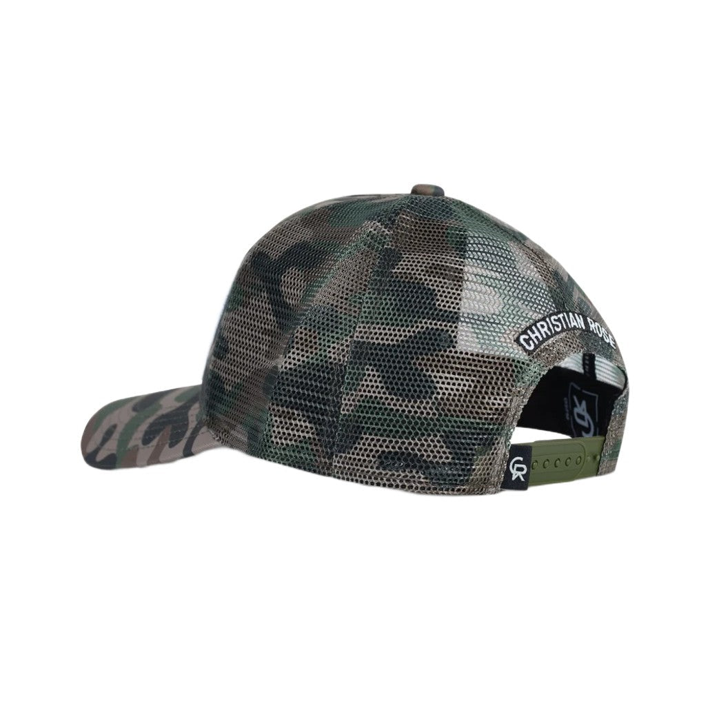 Christian Rose Private Plate Trucker Cap - Green Camo - Escape Menswear