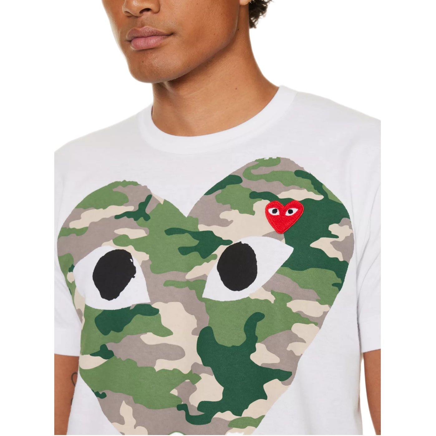 Comme des Garçons Play Camouflage Two Heats Logo T-Shirt - White - Escape Menswear