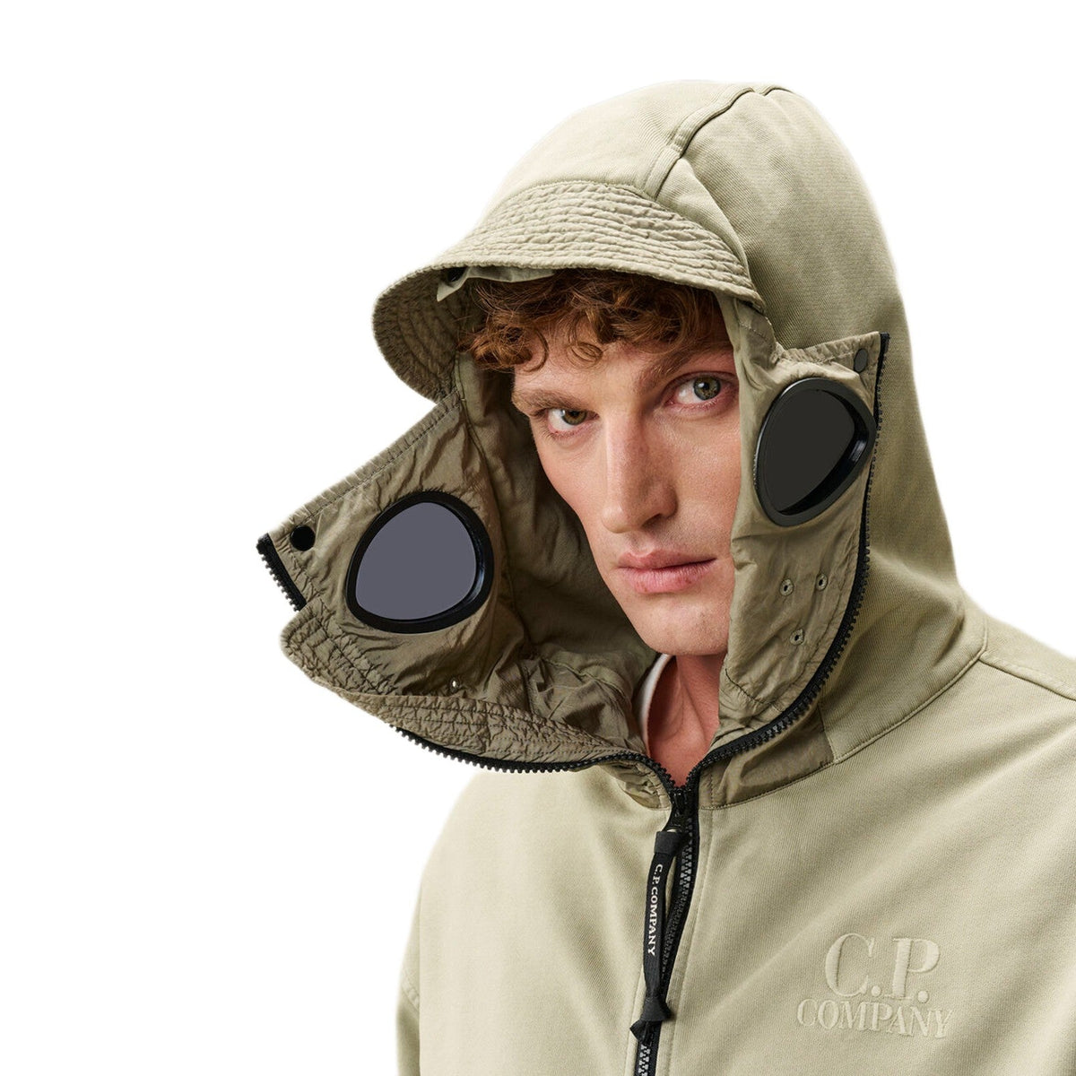 CP Company Diagonal Fleece Boxy Full Zip Hoodie - 356 Rock Beige - Escape Menswear