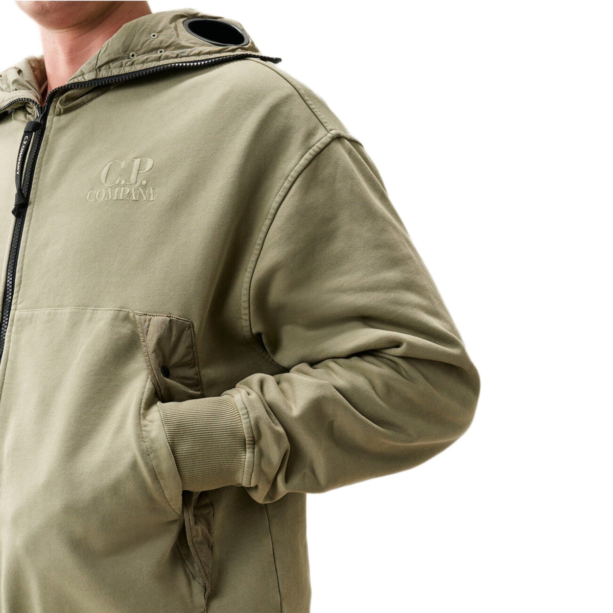 CP Company Diagonal Fleece Boxy Full Zip Hoodie - 356 Rock Beige - Escape Menswear