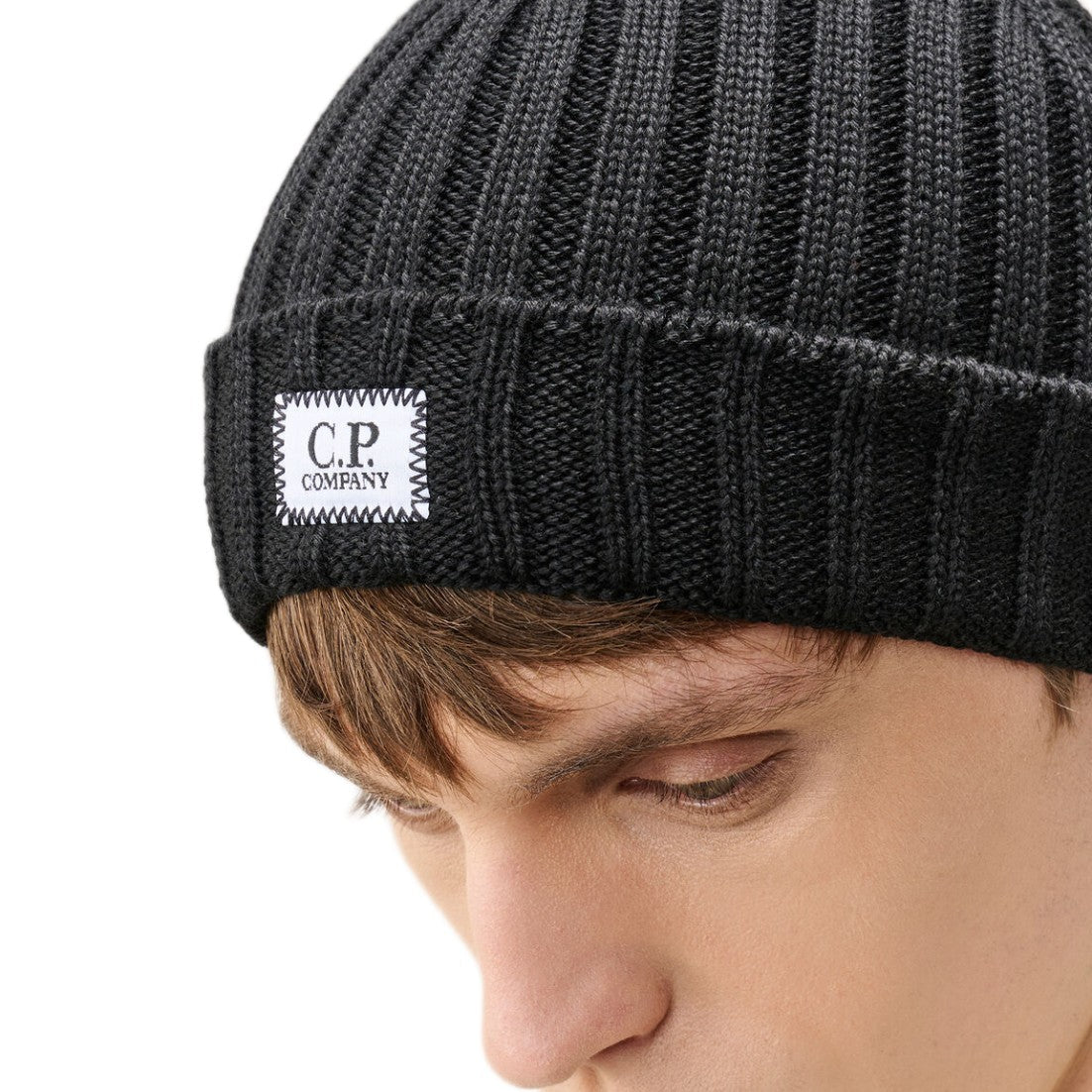 CP Company Extrafine Merino Wool Beanie - 999 Black - Escape Menswear