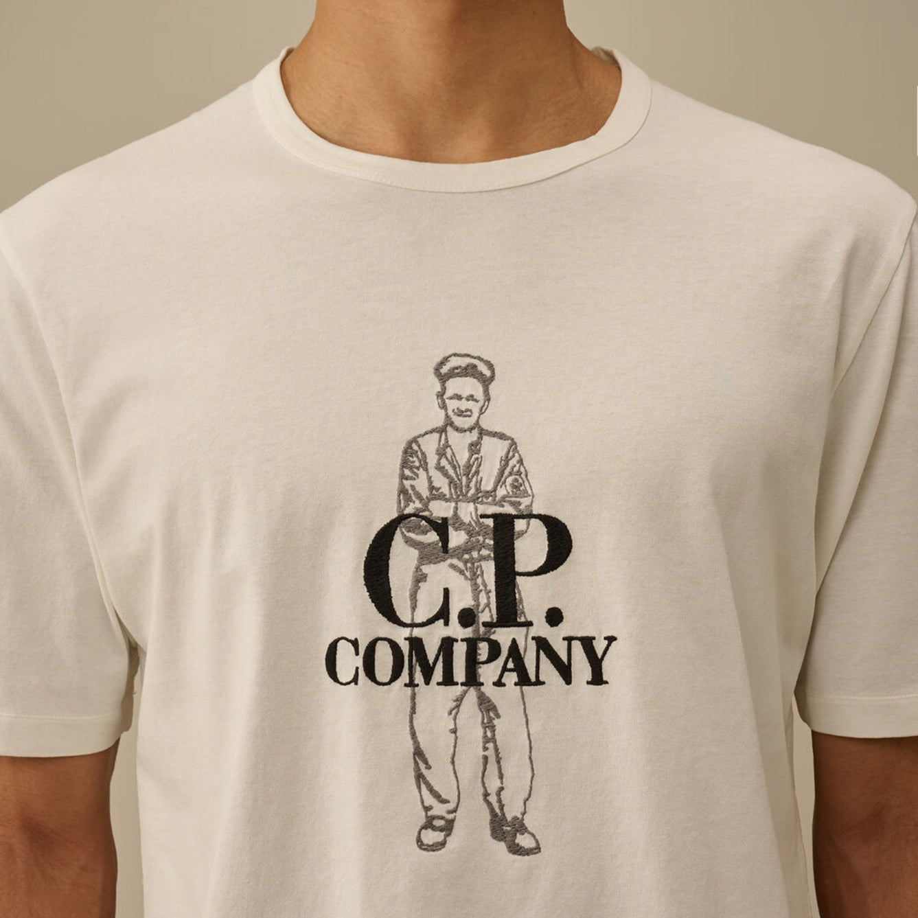 CP Company Large Logo T-Shirt - 103 Gauze White - Escape Menswear