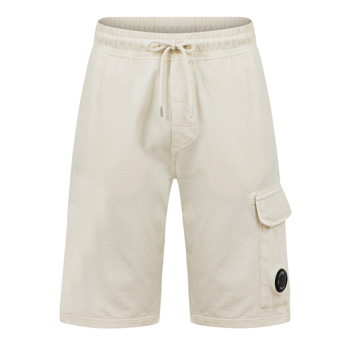CP Company Light Fleece Cargo Shorts - 114 Frozen White - Escape Menswear