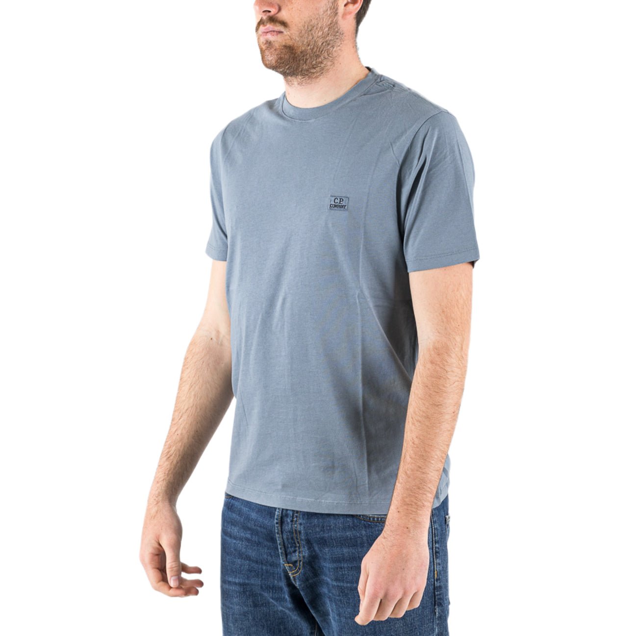 CP Company Logo Patch T-Shirt - 872 Stormy Weather Blue - Escape Menswear