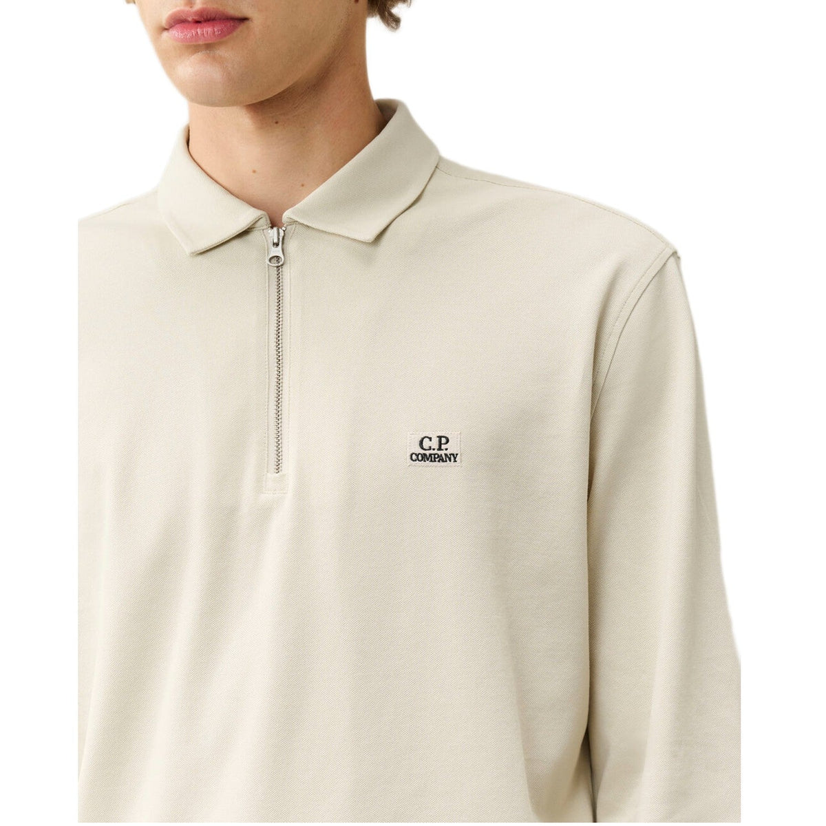 CP Company L/S Stretch Zip Polo-Shirt - 120 Silver Birch - Escape Menswear