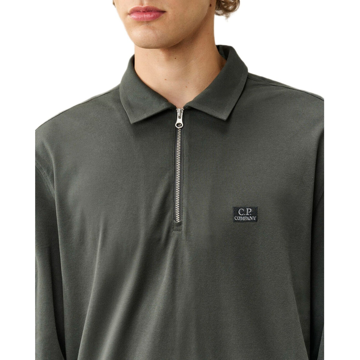 CP Company L/S Stretch Zip Polo-Shirt - 985 Raven Grey - Escape Menswear