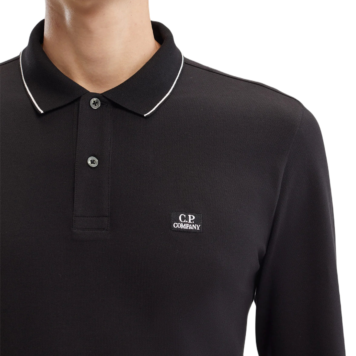 CP Company MPL070A Long Sleeve Polo Shirt - 999 Black - Escape Menswear