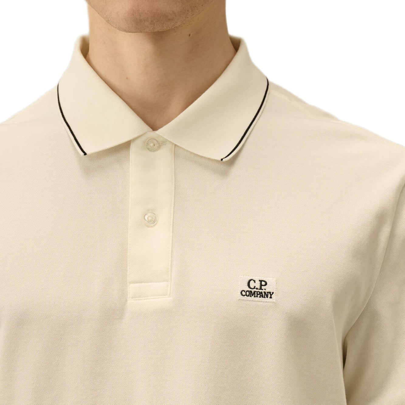 CP Company Stretch 2 Button Polo Shirt - 103 Gauze White - Escape Menswear