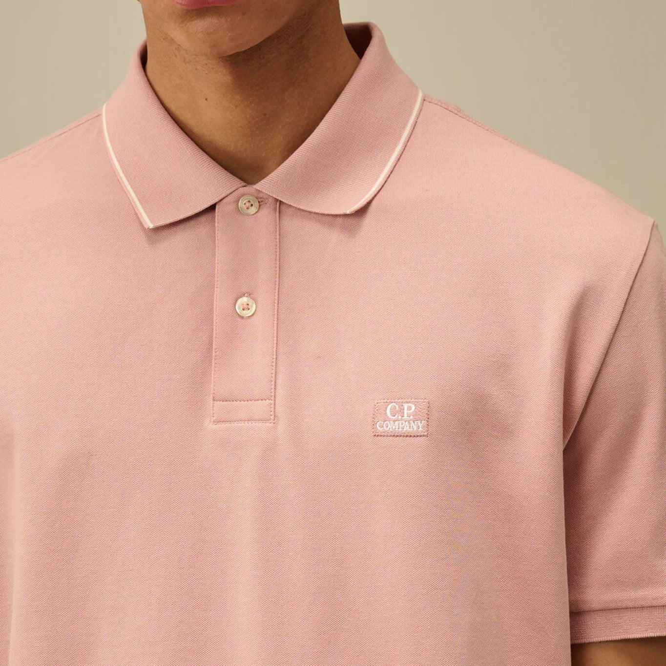 CP Company Stretch 2 Button Polo Shirt - 520 Misty Rose - Escape Menswear