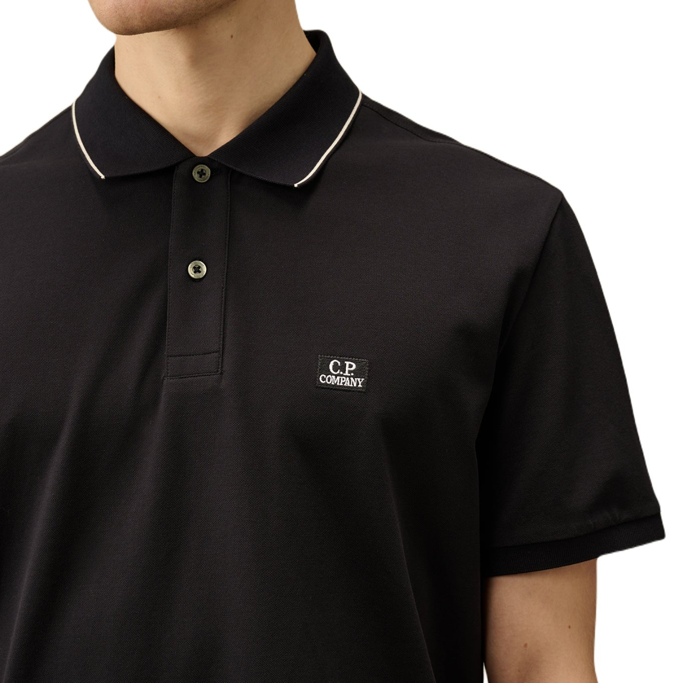 CP Company Stretch 2 Button Polo Shirt - 888 Total Eclipse - Escape Menswear