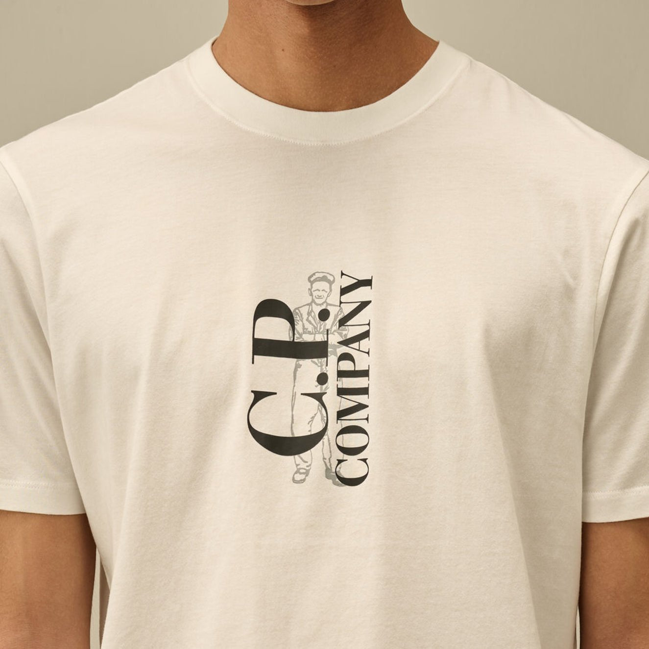 CP Company Vertical Logo T-Shirt - 103 Gauze White - Escape Menswear