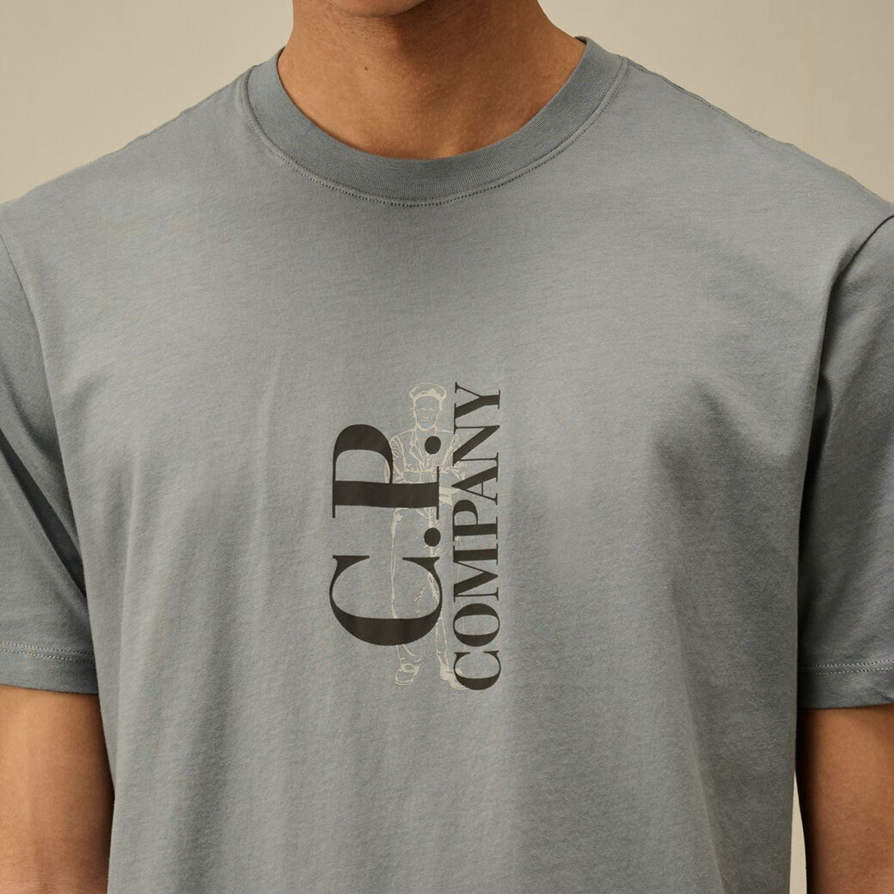 CP Company Vertical Logo T-Shirt - 872 Stormy W Blue - Escape Menswear