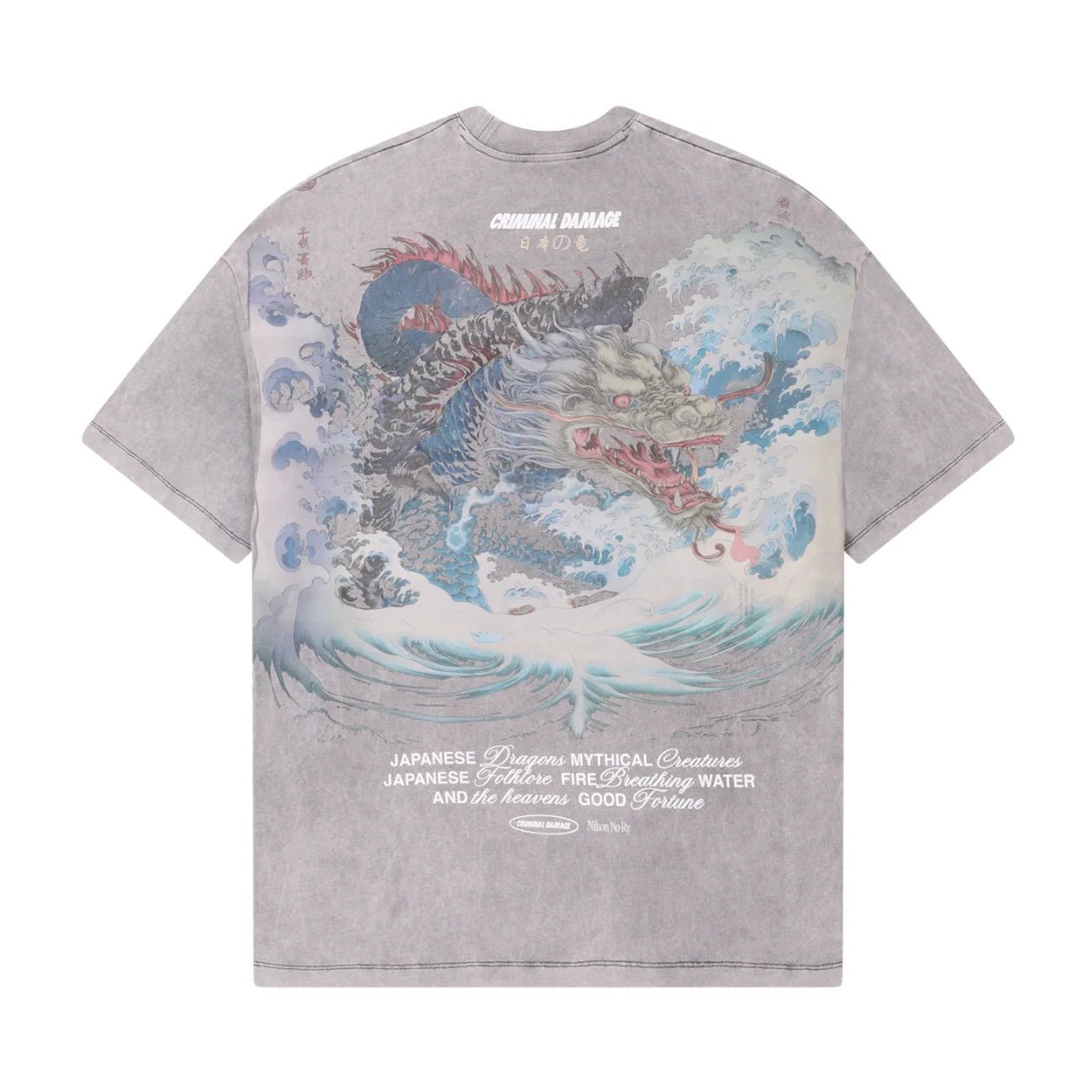 Criminal Damage Dragon Wave T-Shirt - Washed Grey - Escape Menswear