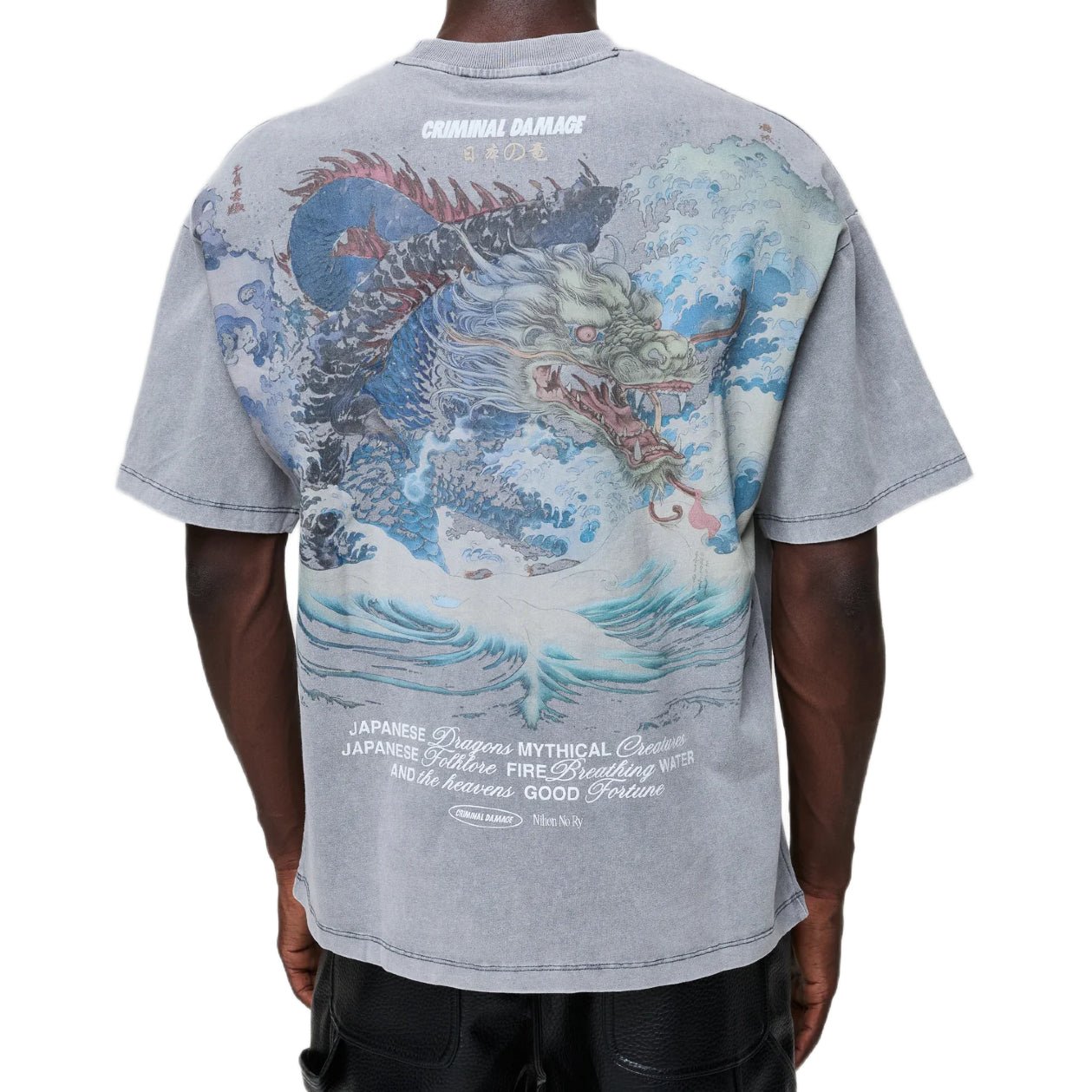 Criminal Damage Dragon Wave T-Shirt - Washed Grey - Escape Menswear