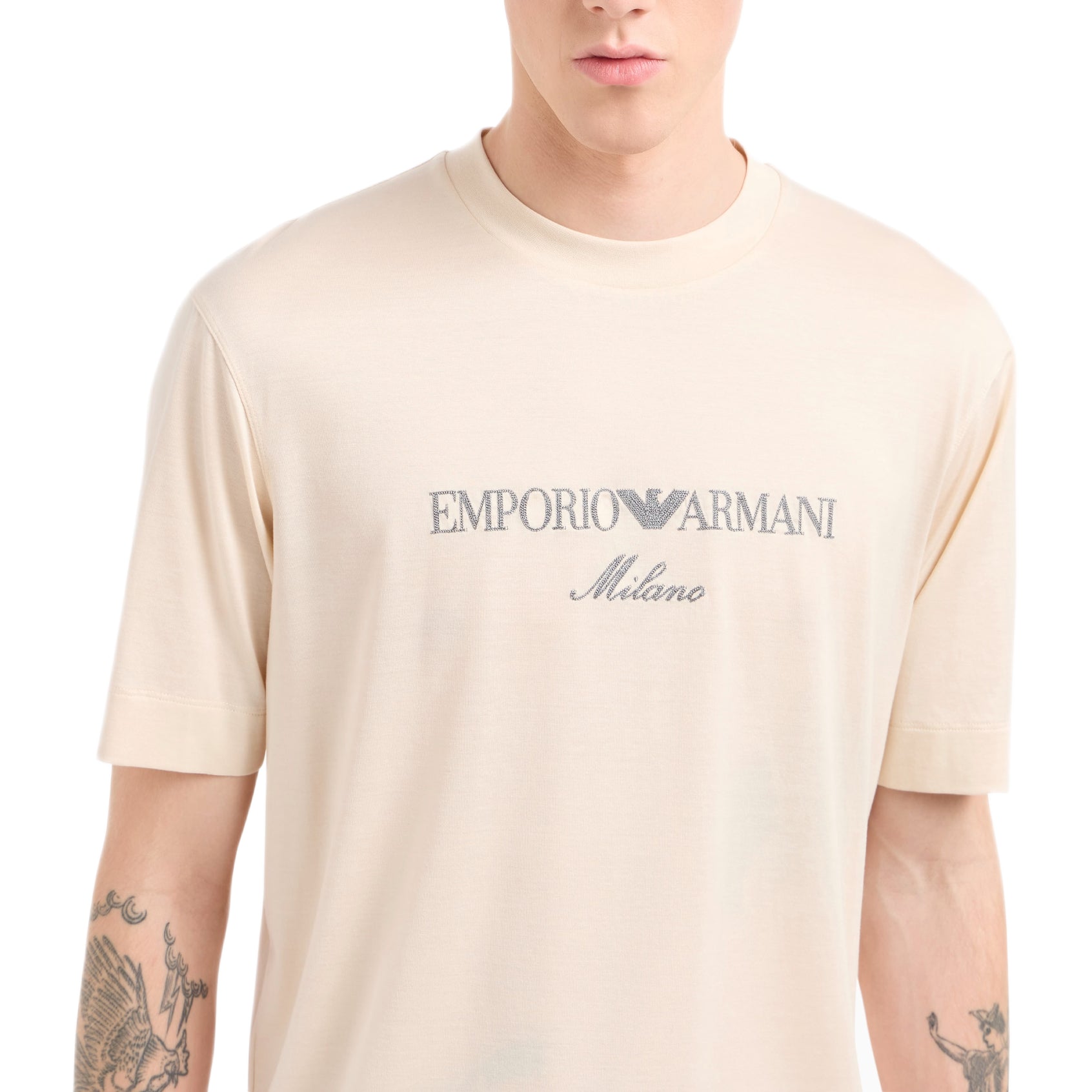 Emporio Armani ASV Embroidery T-Shirt - Ecru - Escape Menswear