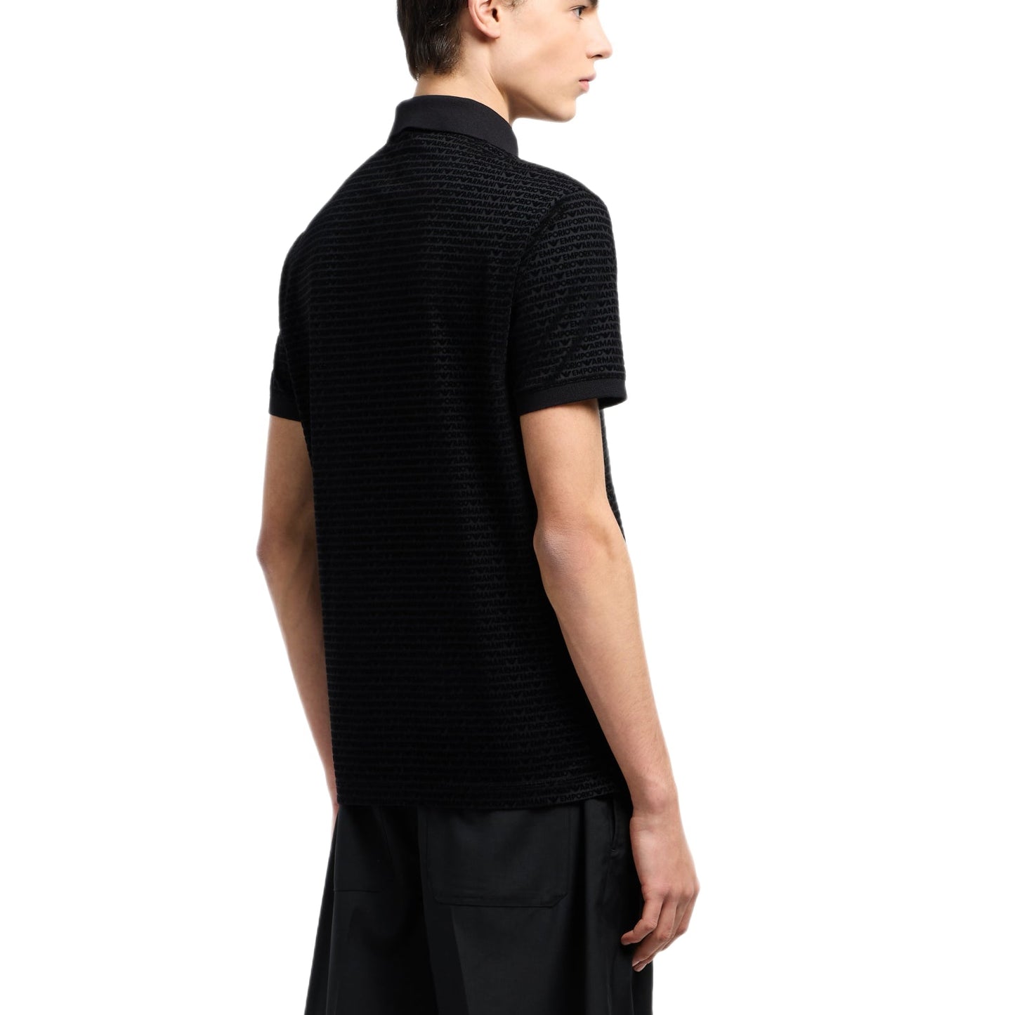 Emporio Armani Flocked AOP Polo Shirt - Black - Escape Menswear