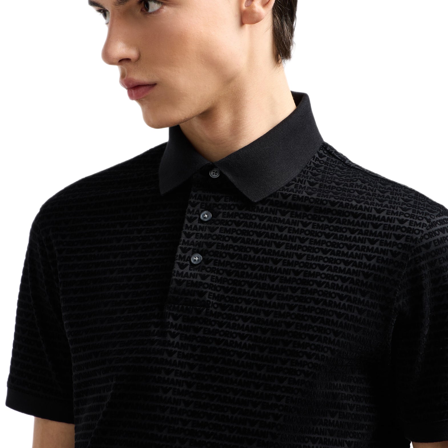 Emporio Armani Flocked AOP Polo Shirt - Black - Escape Menswear