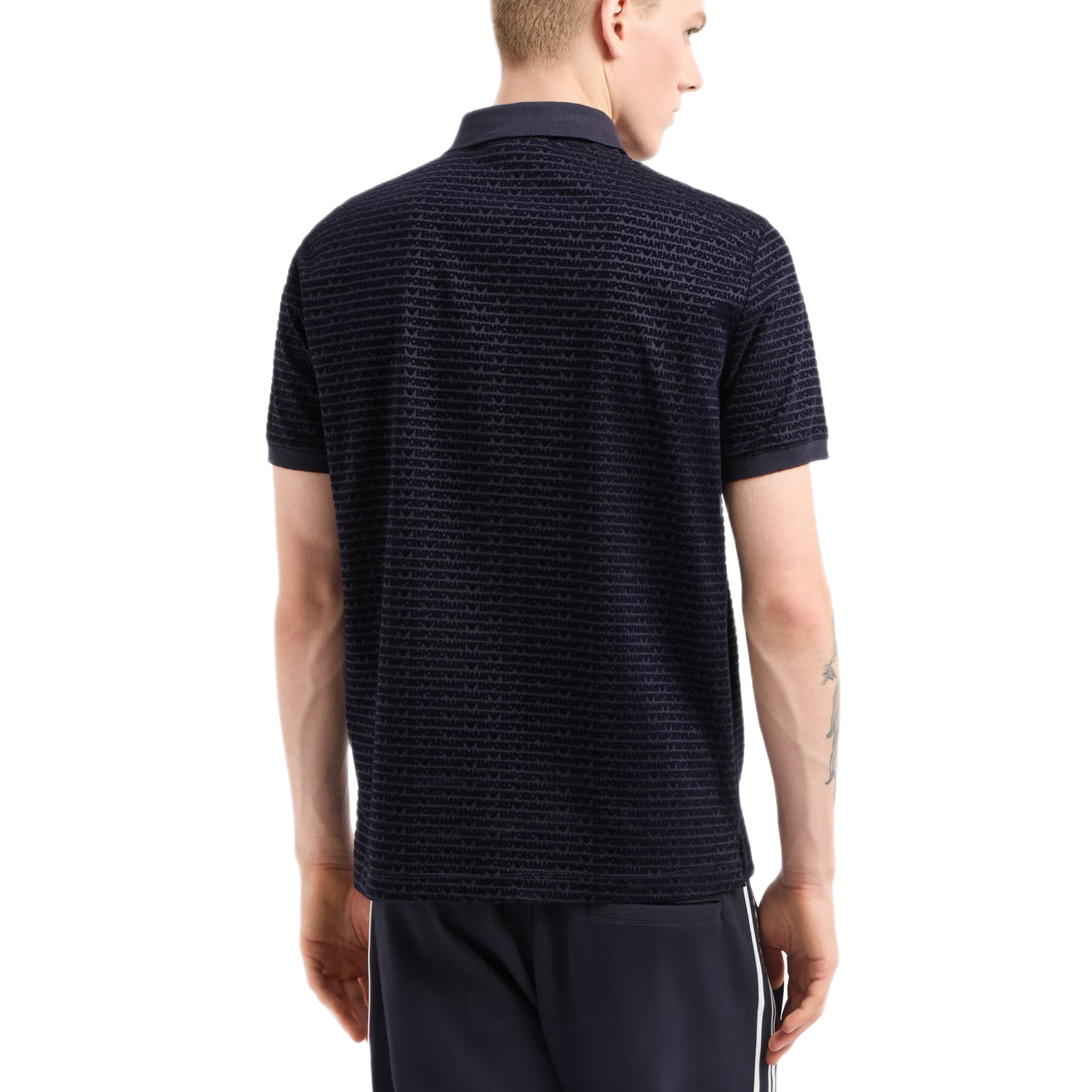 Emporio Armani Flocked AOP Polo Shirt - Navy Blue - Escape Menswear