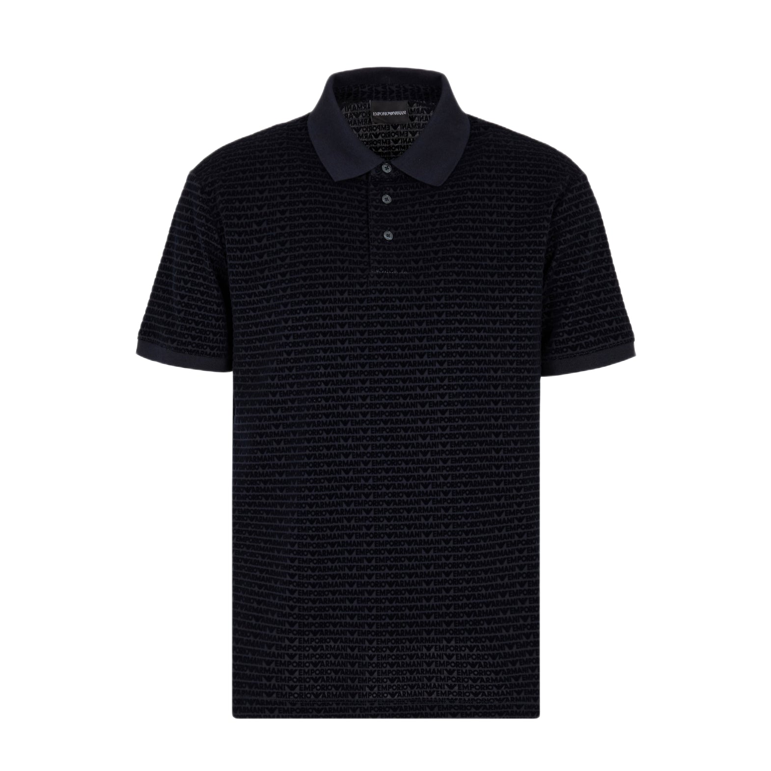 Emporio Armani Flocked AOP Polo Shirt - Navy Blue - Escape Menswear