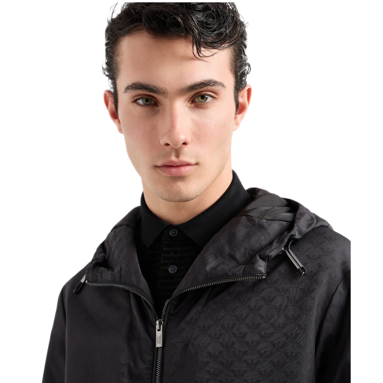 Emporio Armani Nylon Jacquard Eagle Jacket - F052 Black - Escape Menswear