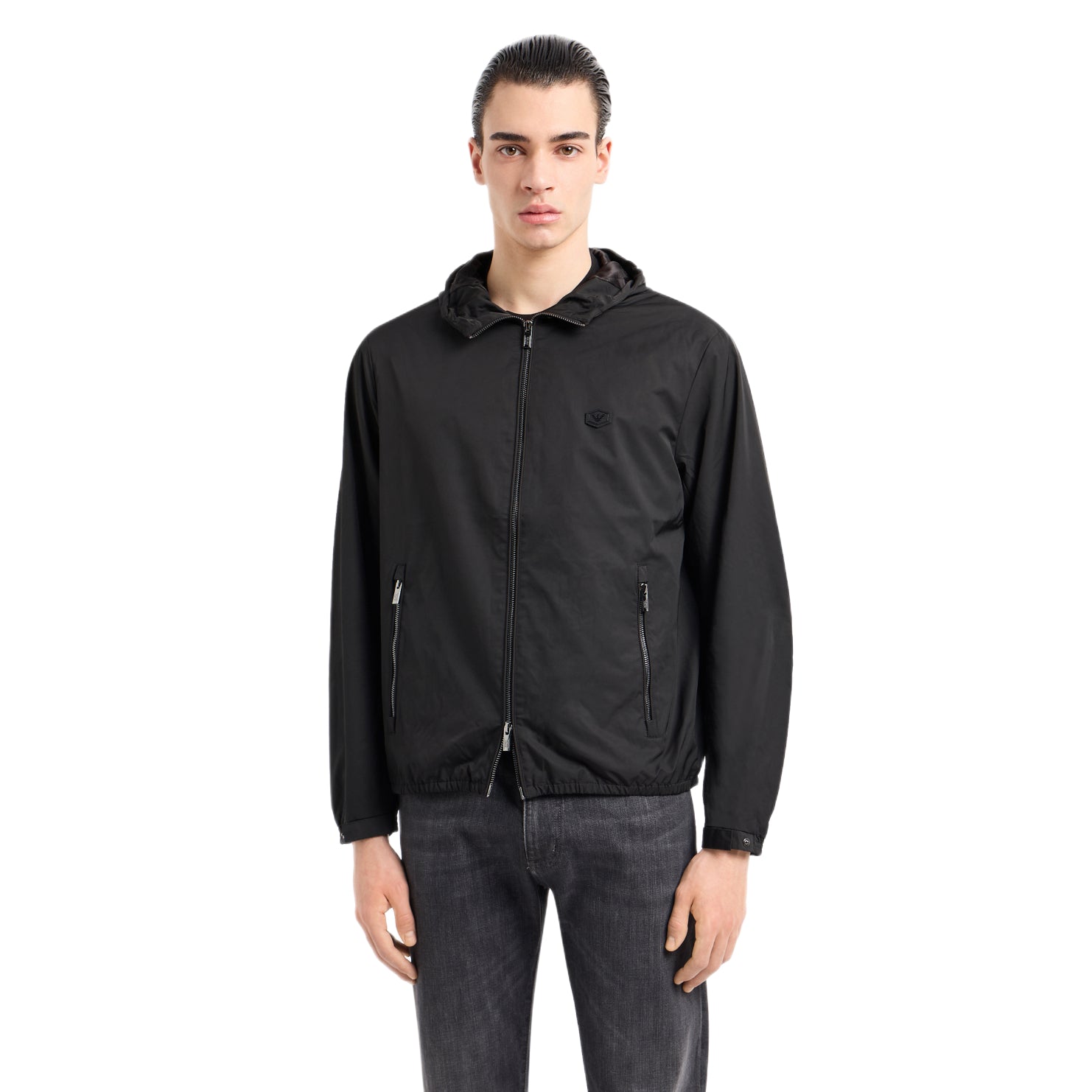 Emporio Armani Nylon Logo Patch Jacket - 999 Black - Escape Menswear