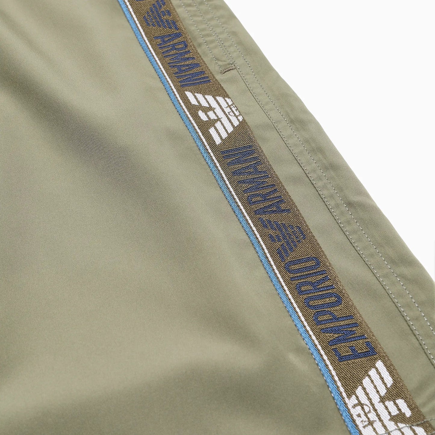 Emporio Armani Stripe Logo Swim Shorts - Military Green - Escape Menswear