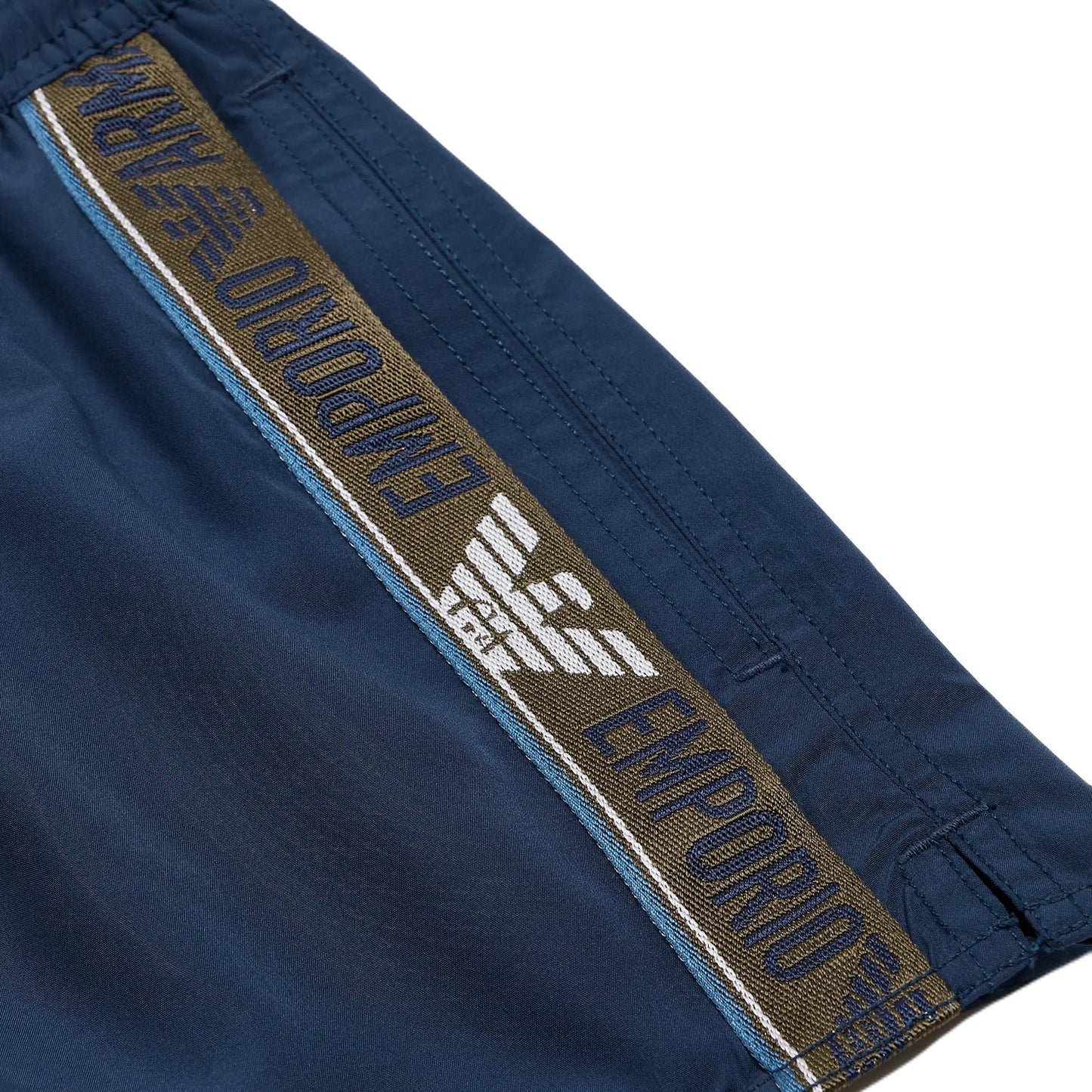 Emporio Armani Stripe Logo Swim Shorts - Navy - Escape Menswear