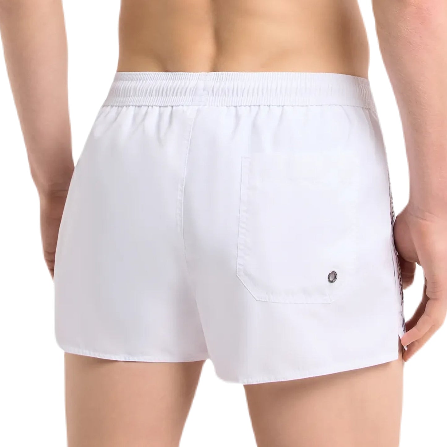 Emporio Armani Stripe Logo Swim Shorts - White - Escape Menswear