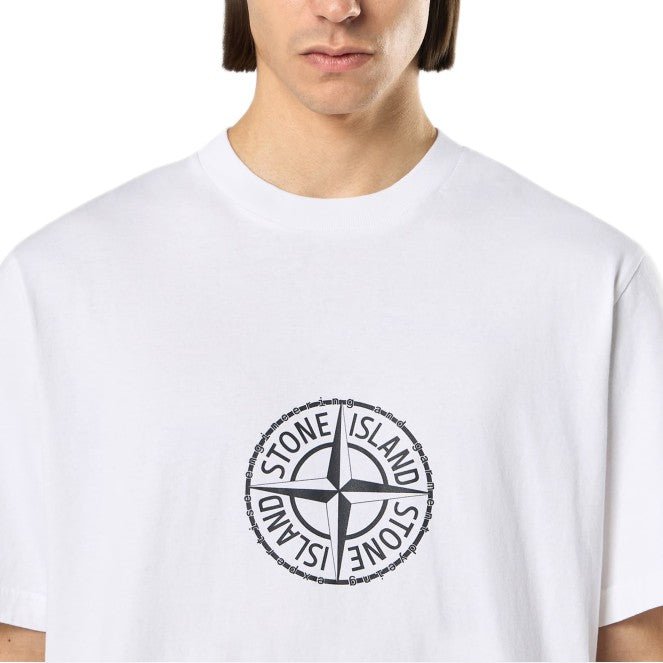 Stone Island All Around Compass Print T-Shirt - 001 White - Escape Menswear
