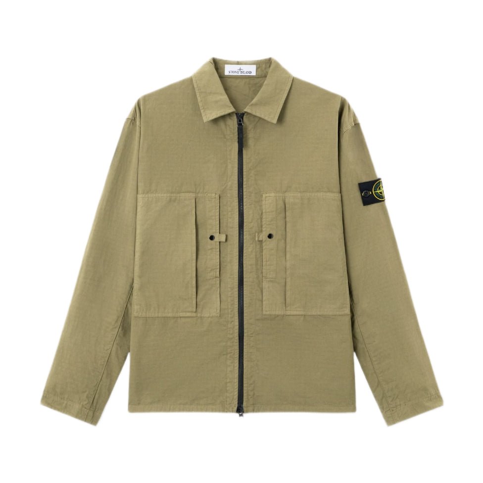 Stone Island Mercerised Ripstop Overshirt - V005G Military Green - Escape Menswear