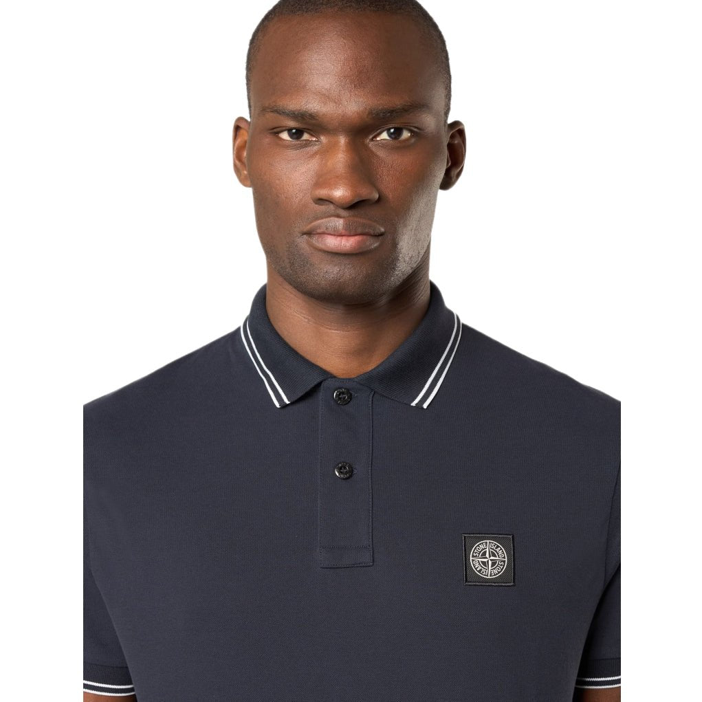 Stone Island Patch Tipped Polo Shirt - V0020 Navy Blue - Escape Menswear