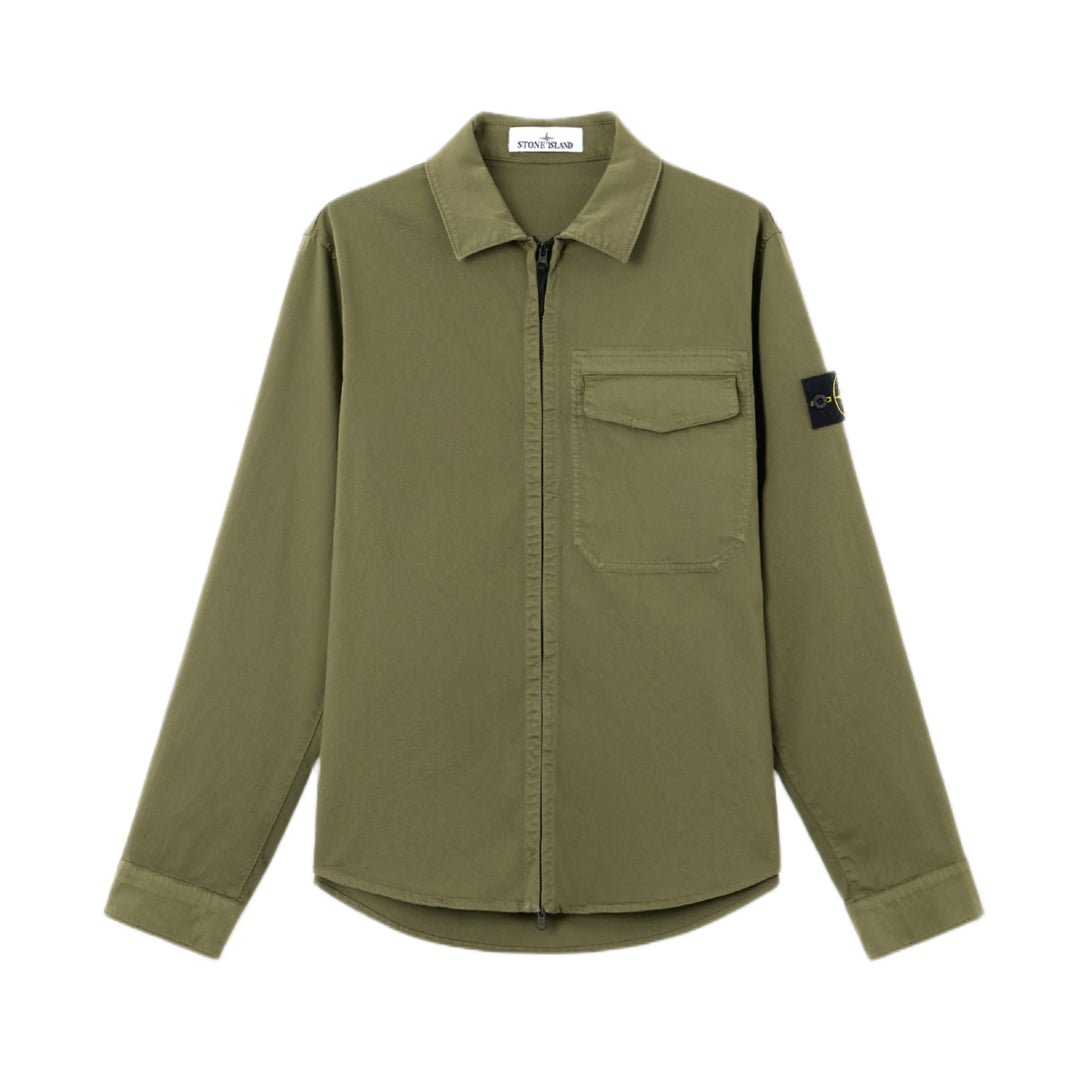 Stone Island Stretch Cotton Overshirt - V005G Military Green - Escape Menswear