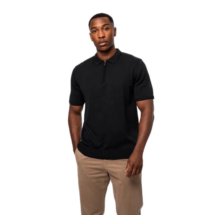 Valere Luxe Premium Short Sleeve Knit Polo - Black - Escape Menswear