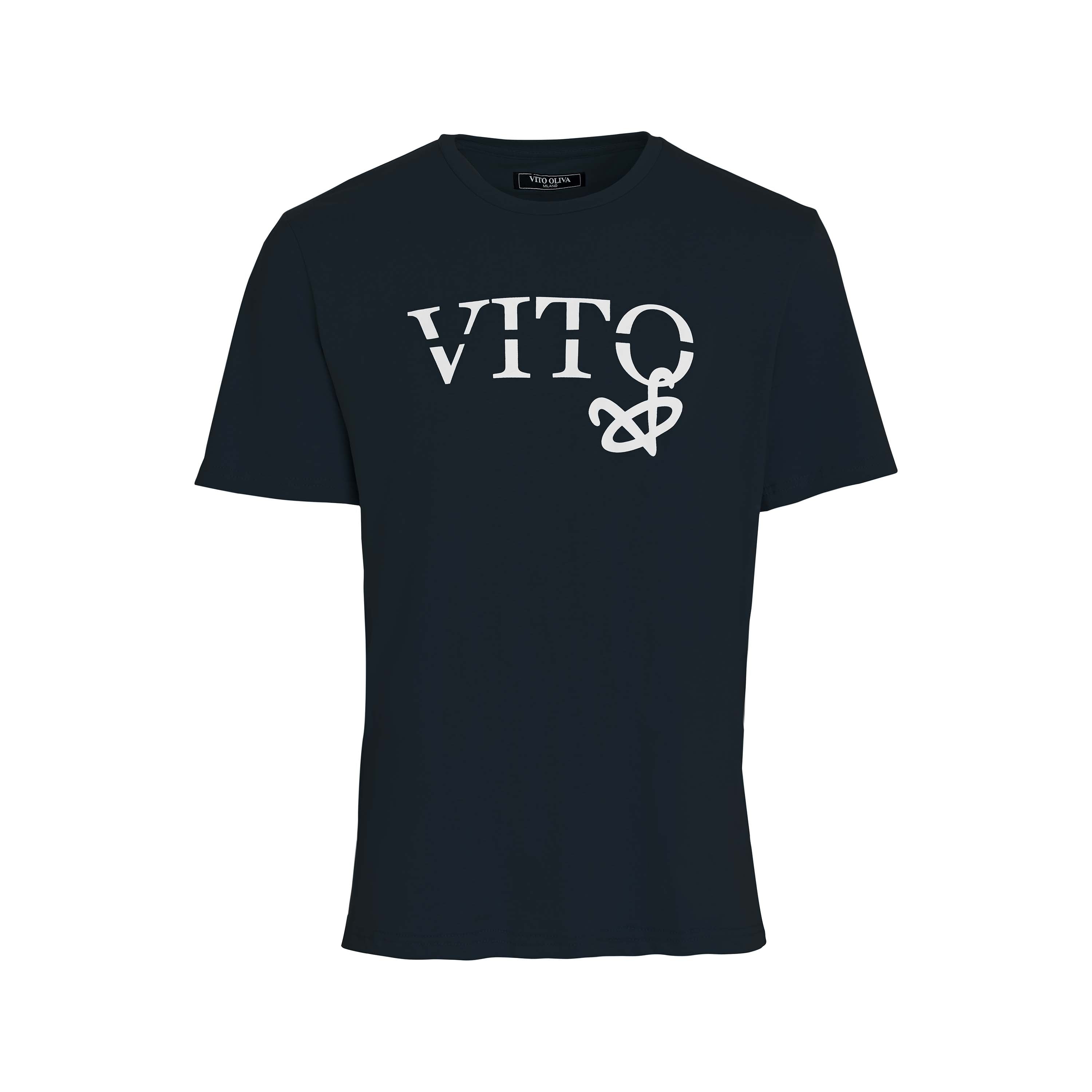 Vito Oliva Hanging Logo Extra Slim T-Shirt - 003 Navy Blue - Escape Menswear