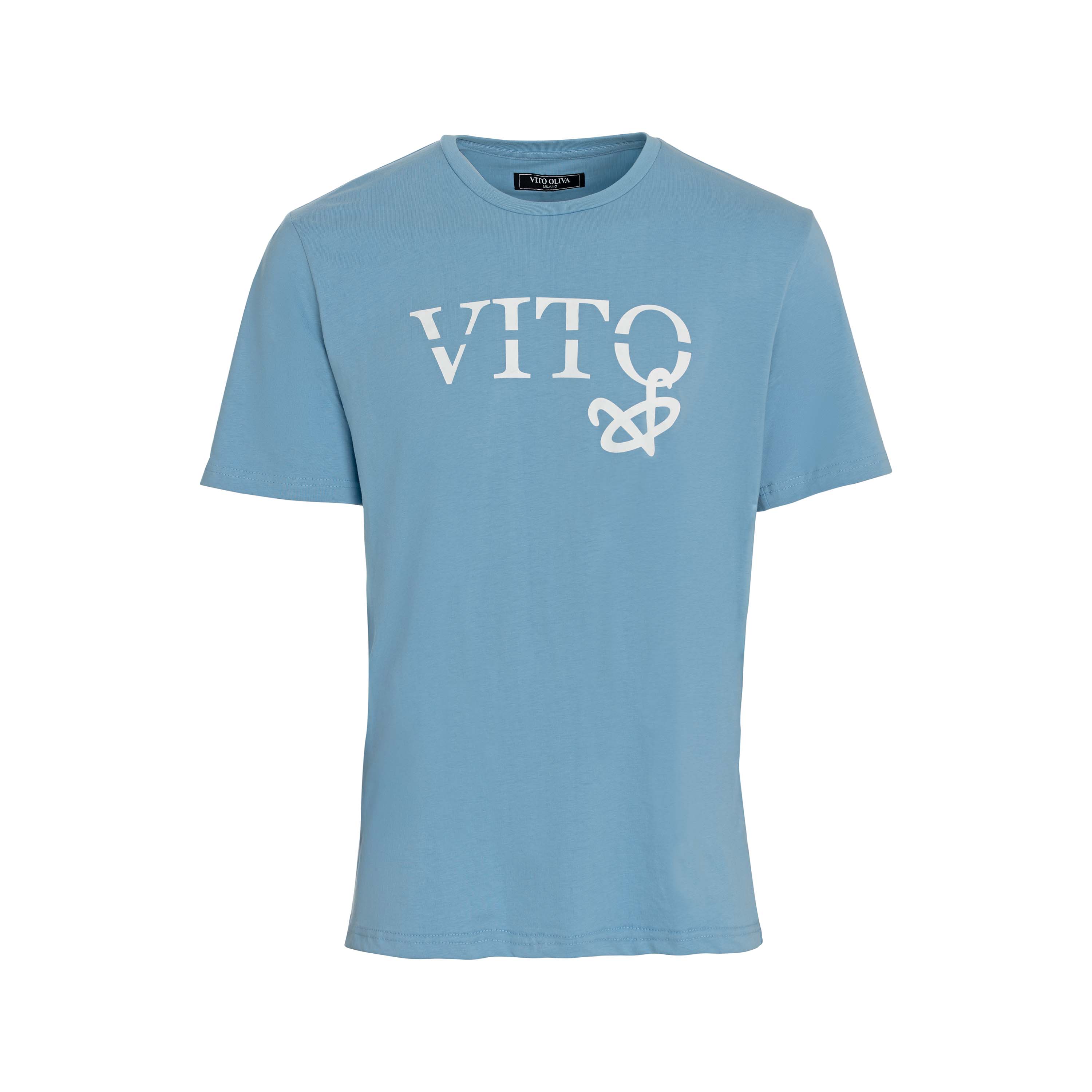 Vito Oliva Hanging Logo Extra Slim T-Shirt - 004 Sky Blue - Escape Menswear