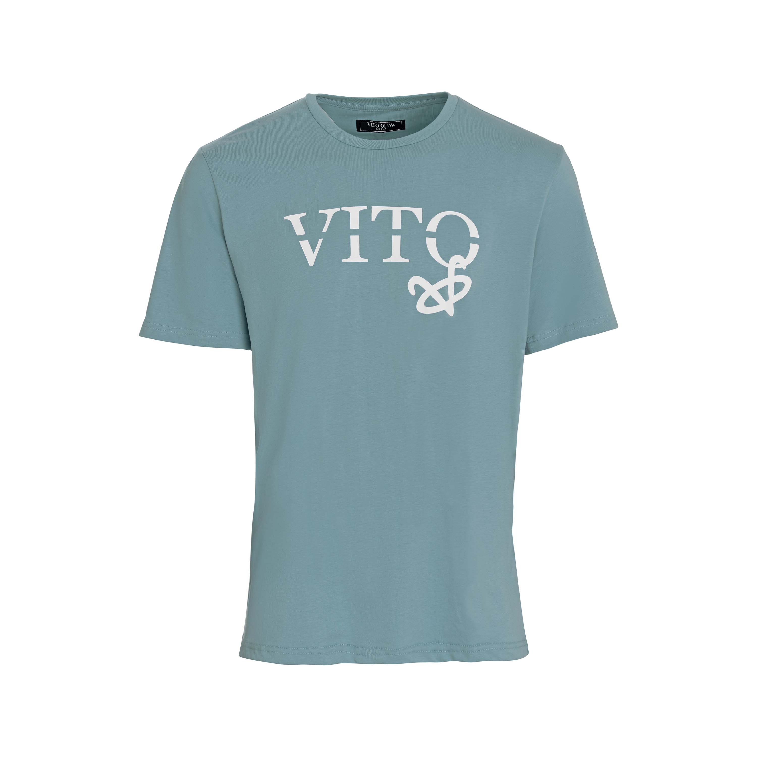 Vito Oliva Hanging Logo Extra Slim T-Shirt - 008 Airforce Blue - Escape Menswear