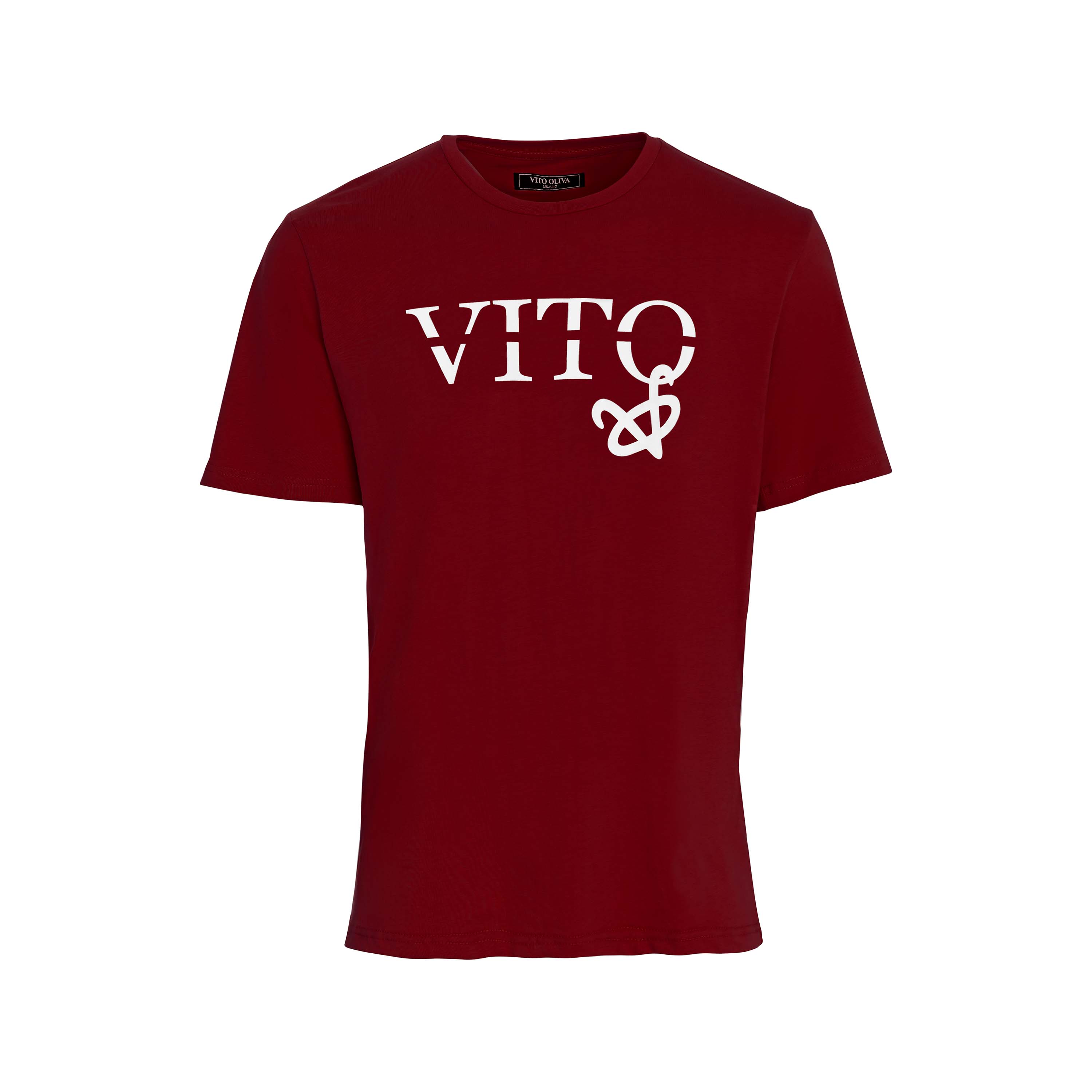 Vito Oliva Hanging Logo Extra Slim T-Shirt - 111 Dark Red - Escape Menswear