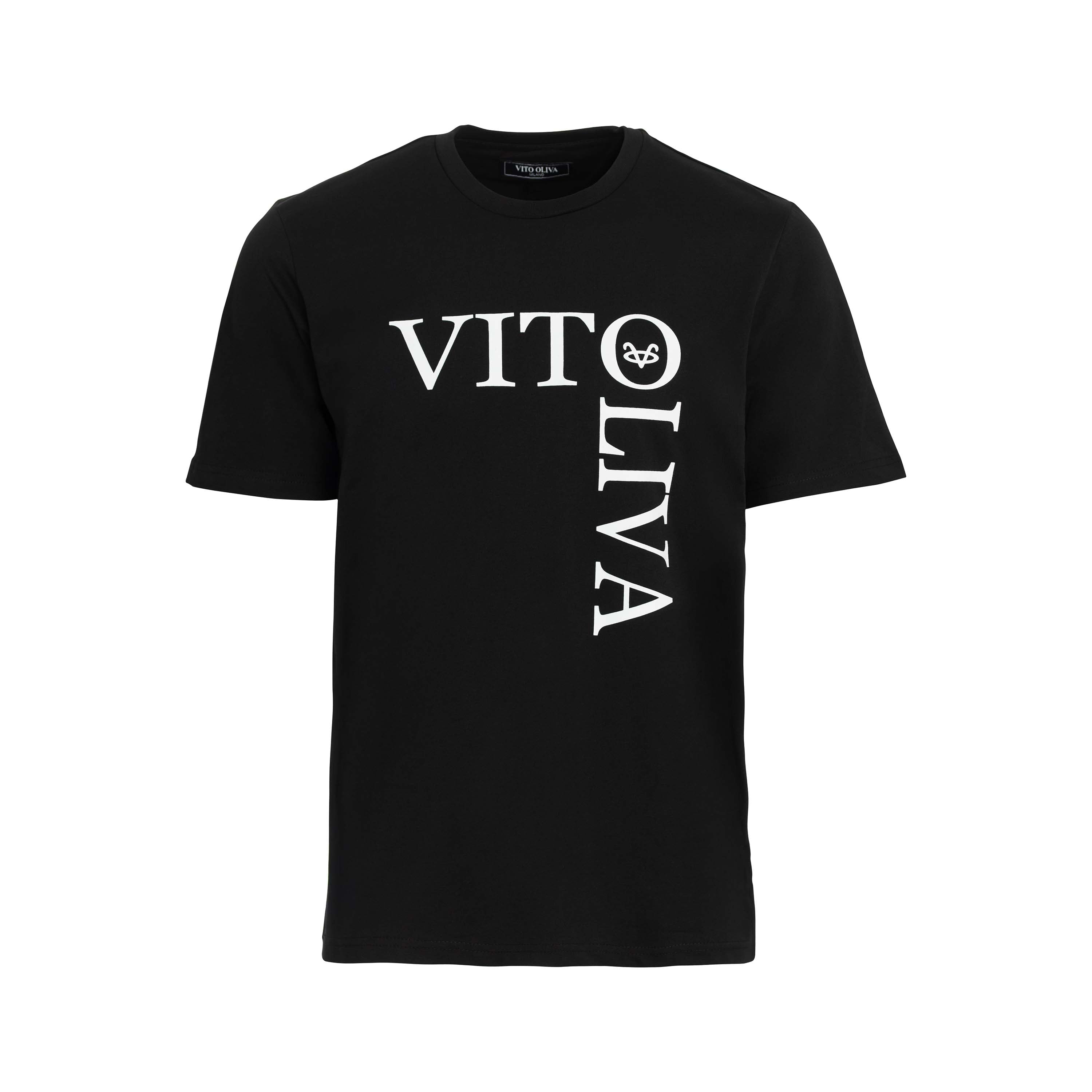 Vito Oliva Vertical Logo Extra Slim T-Shirt - 001 Black - Escape Menswear