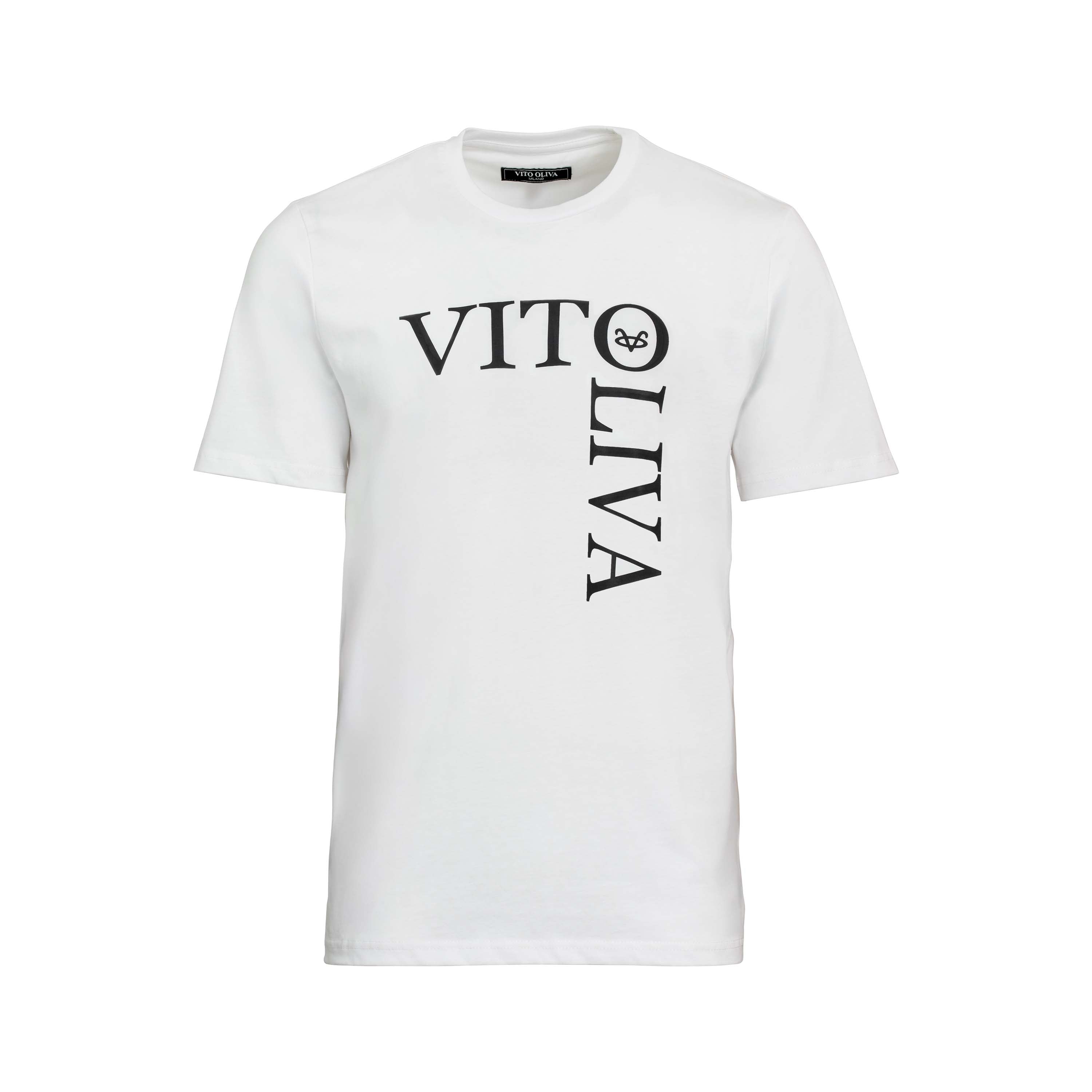 Vito Oliva Vertical Logo Extra Slim T-Shirt - 002 White - Escape Menswear