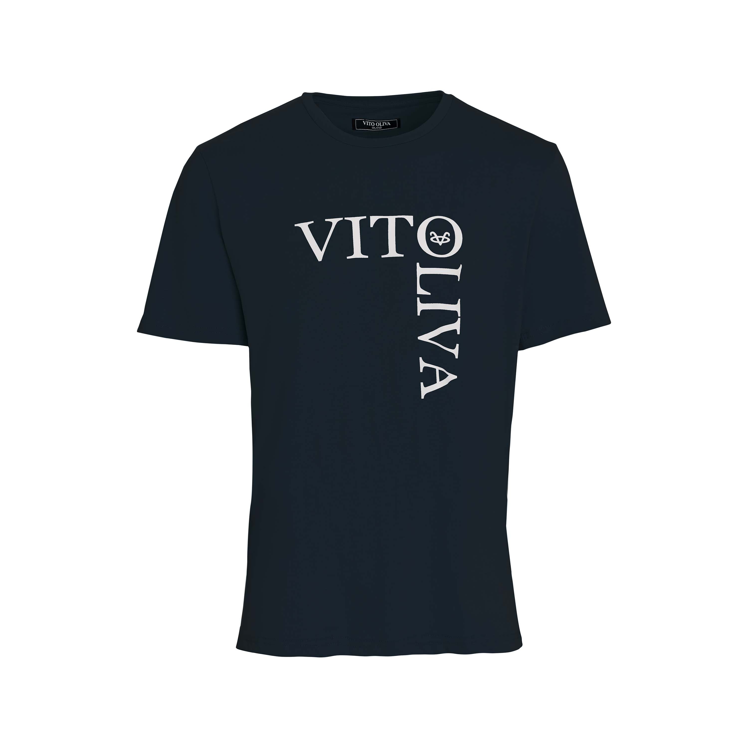 Vito Oliva Vertical Logo Extra Slim T-Shirt - 003 Navy Blue - Escape Menswear