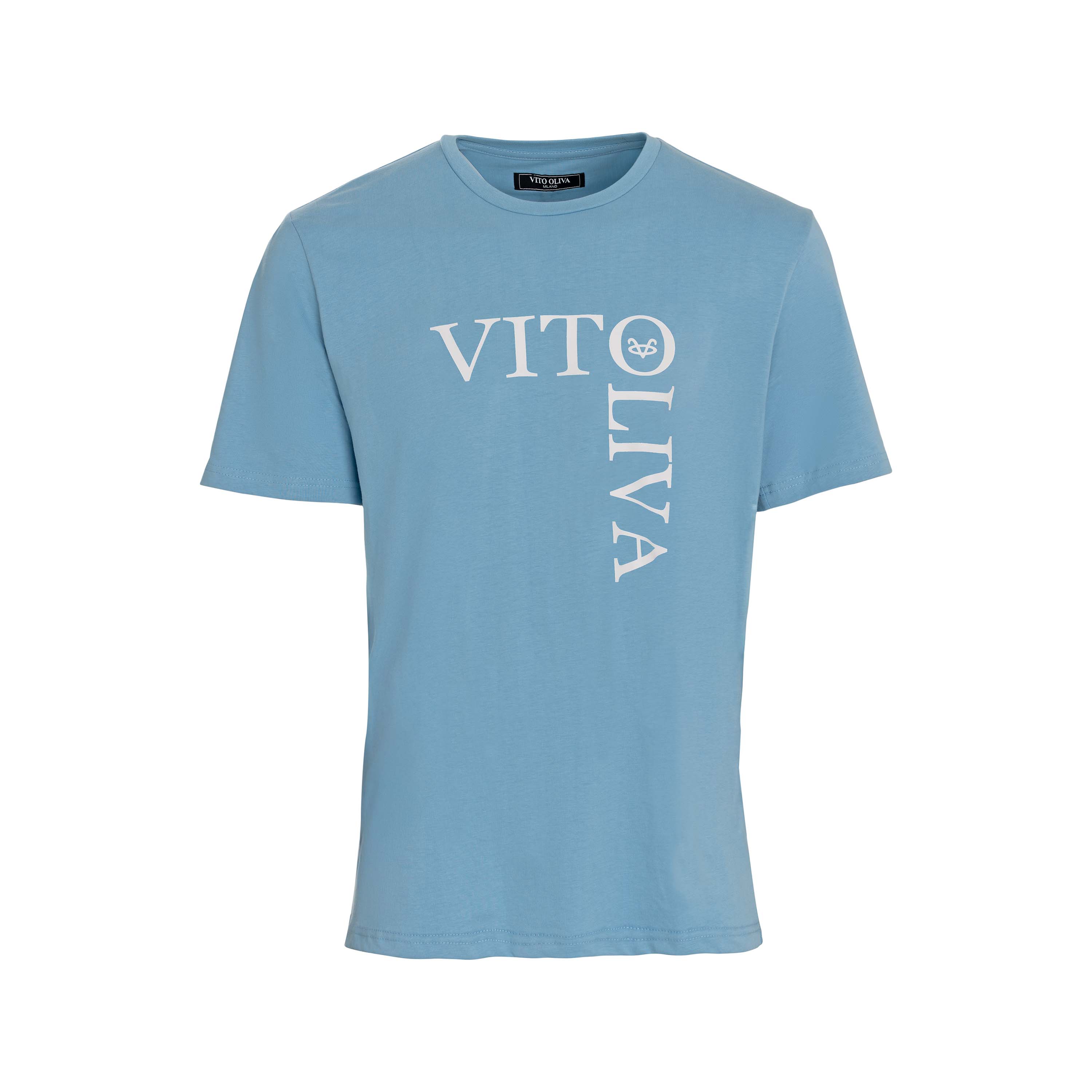 Vito Oliva Vertical Logo Extra Slim T-Shirt - 004 Sky Blue - Escape Menswear