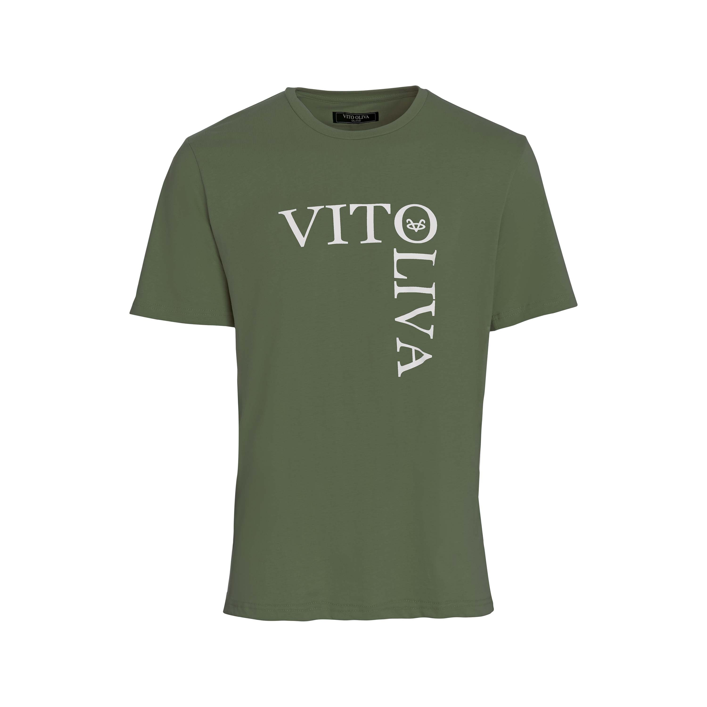 Vito Oliva Vertical Logo Extra Slim T-Shirt - 005 Olive - Escape Menswear
