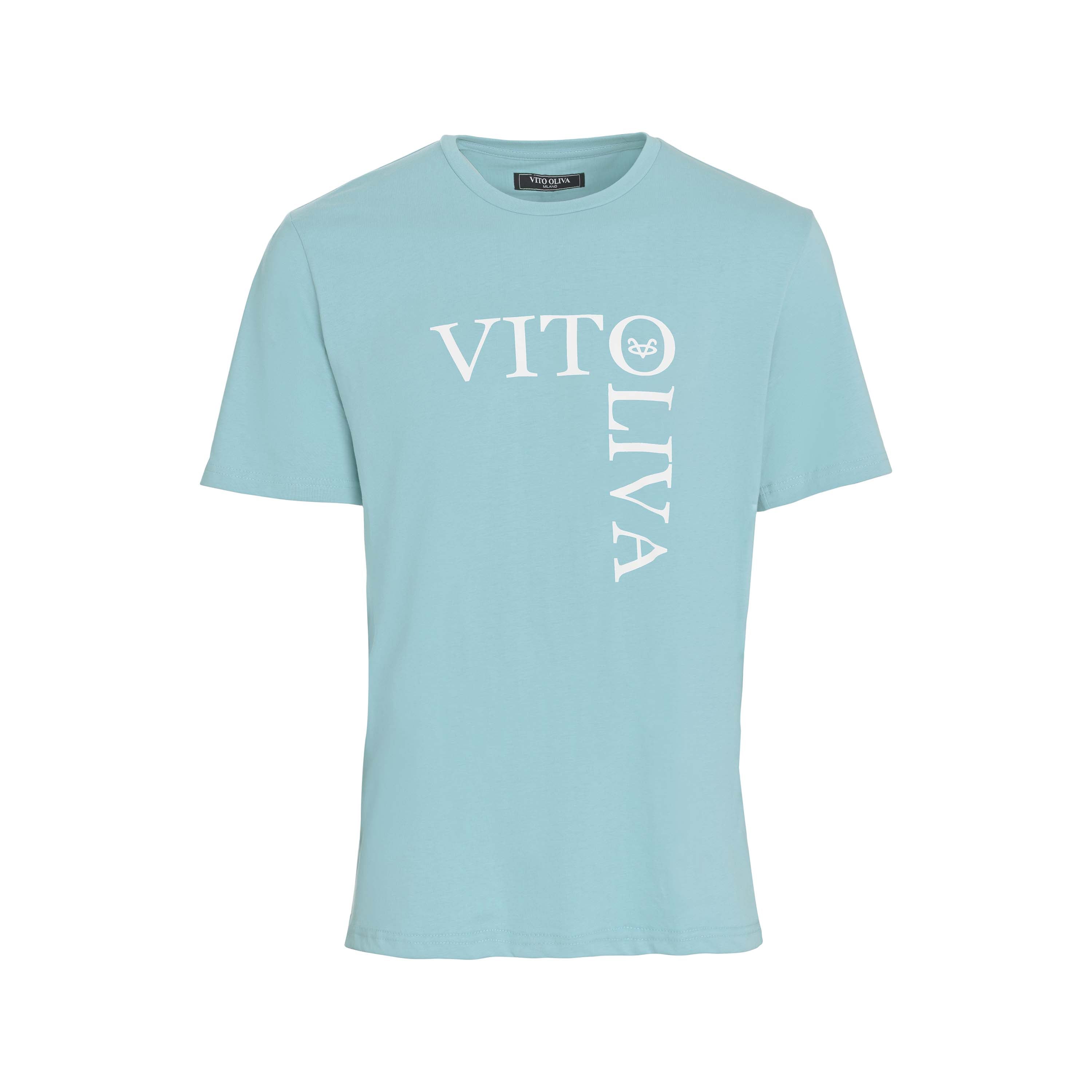 Vito Oliva Vertical Logo Extra Slim T-Shirt - 009 Light Blue - Escape Menswear