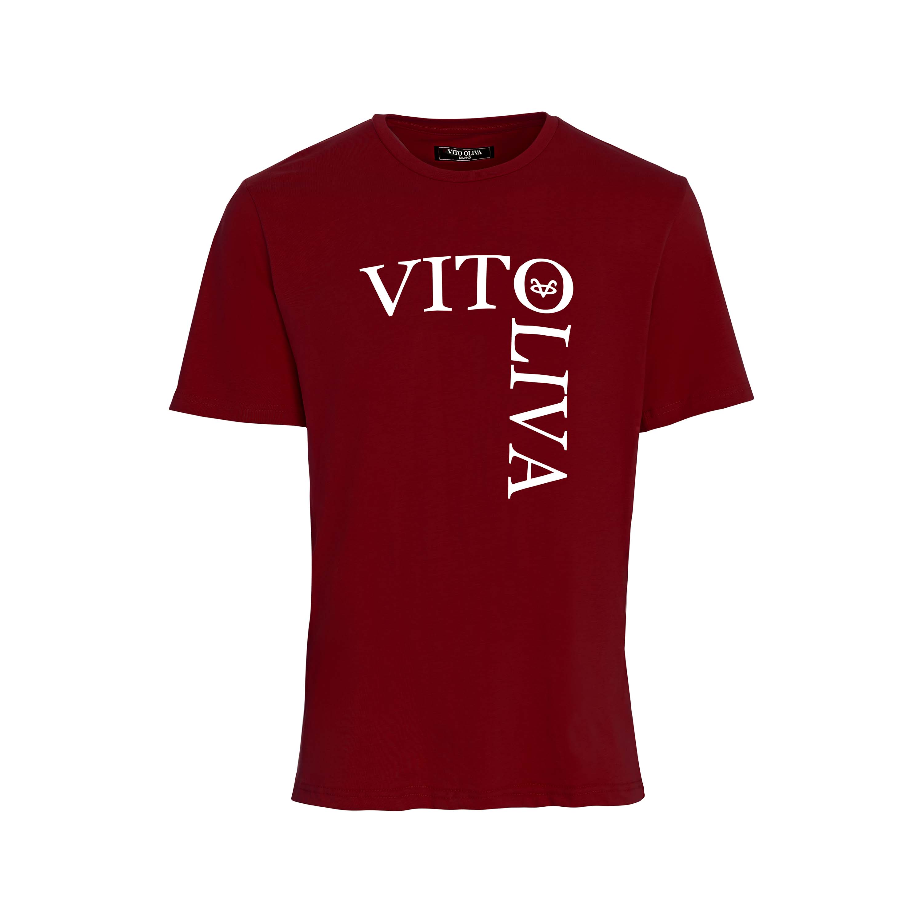 Vito Oliva Vertical Logo Extra Slim T-Shirt - 111 Dark Red - Escape Menswear