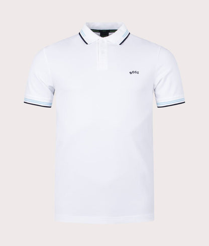 BOSS Green Paul Curved Logo Polo Shirt - 104 White - Escape Menswear